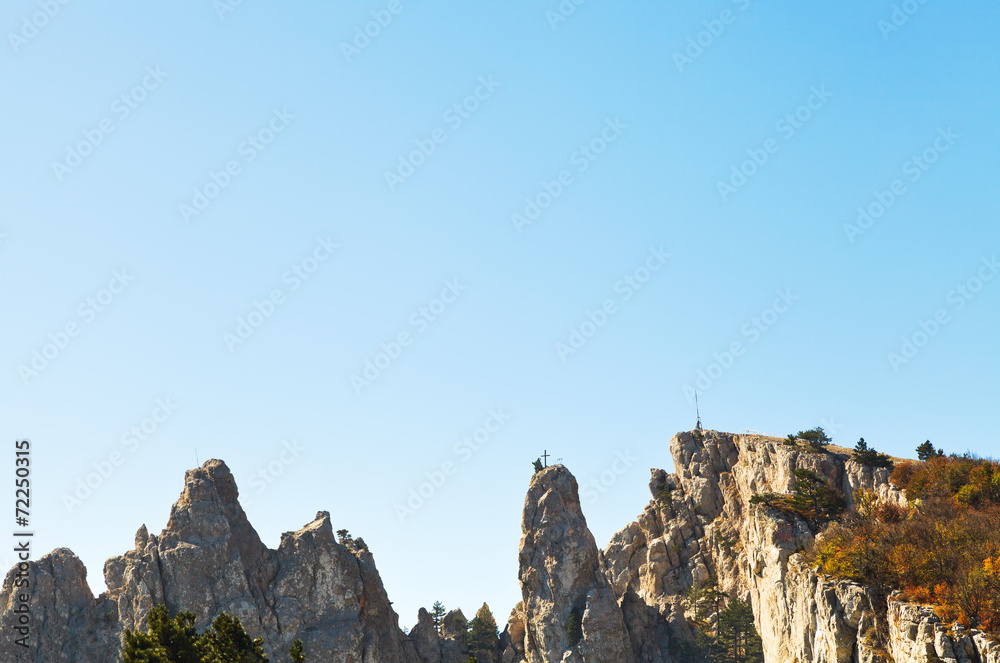 blue sky over Ai-Petri peaks in Crimean mountains