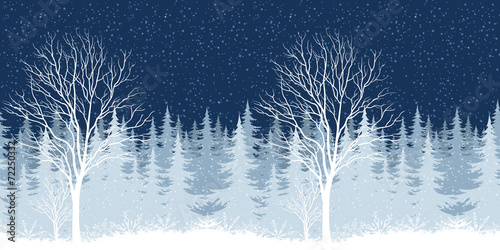 Winter Christmas landscape with tree