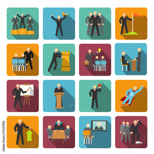 Leadership icons flat