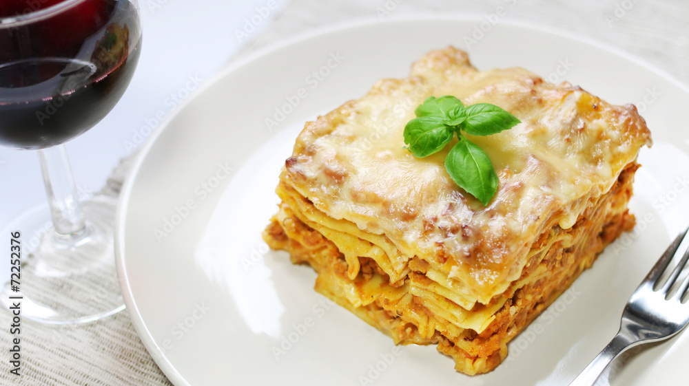 Lasagne and red wine