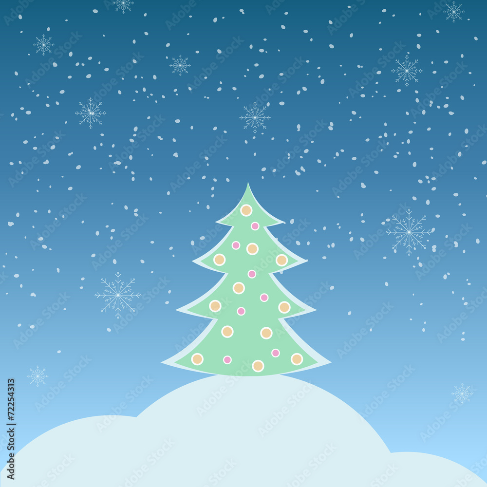 Vector illustration of winter landscape with fir-tree