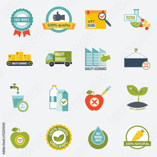 Quality control icons flat