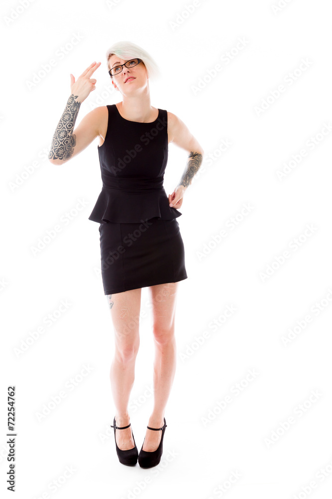 Fototapeta premium model isolated on plain background hand gesture gun