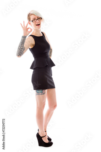 model isolated on plain background hand gesture ok sign