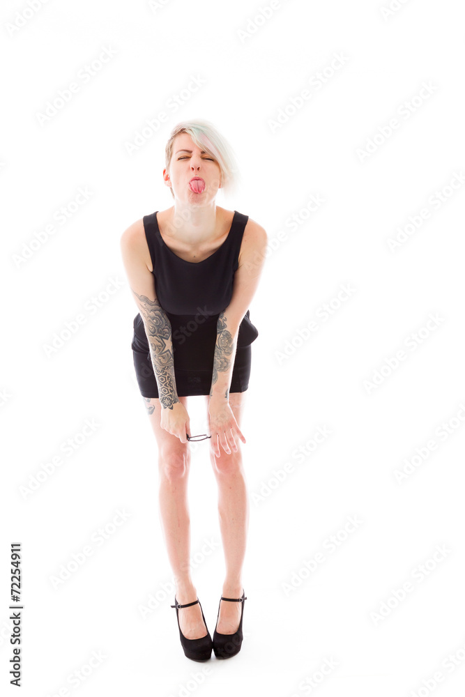 model isolated on plain background face sticking tongue out model isolated on plain background face sticking tongue out