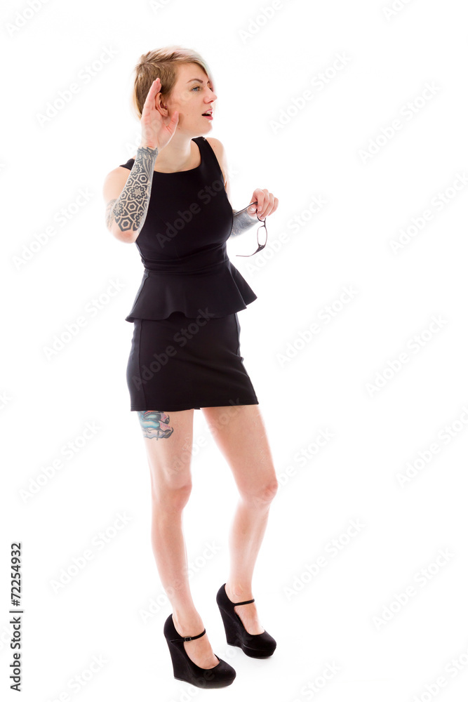 Fototapeta premium model isolated on plain background listening paying attention