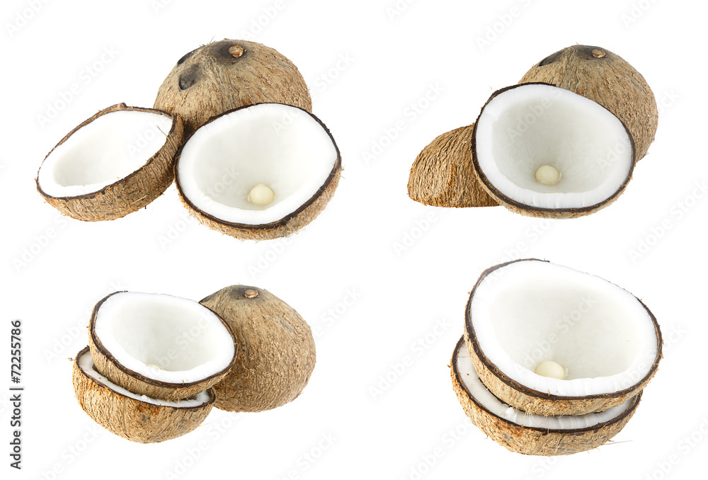 Set of coconut fruit - ingredient food on white Set of coconut fruit - ingredient food on white