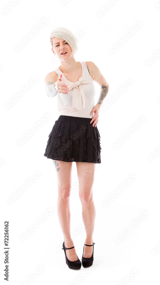 Fototapeta premium model isolated on plain background greetings hand shake