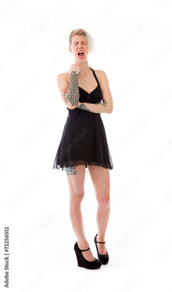 model isolated on plain background furious screaming model isolated on plain background furious screaming