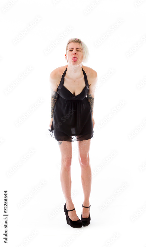 model isolated on plain background face sticking tongue out model isolated on plain background face sticking tongue out