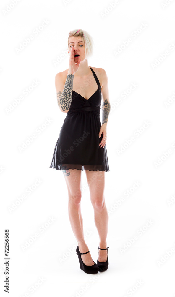 model isolated on plain background calling shouting model isolated on plain background calling shouting