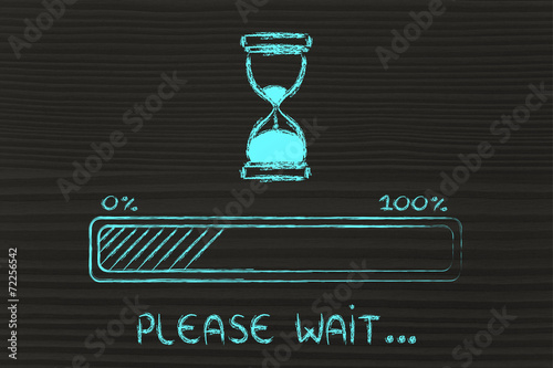 please wait hourglass illustration with progress bar photo