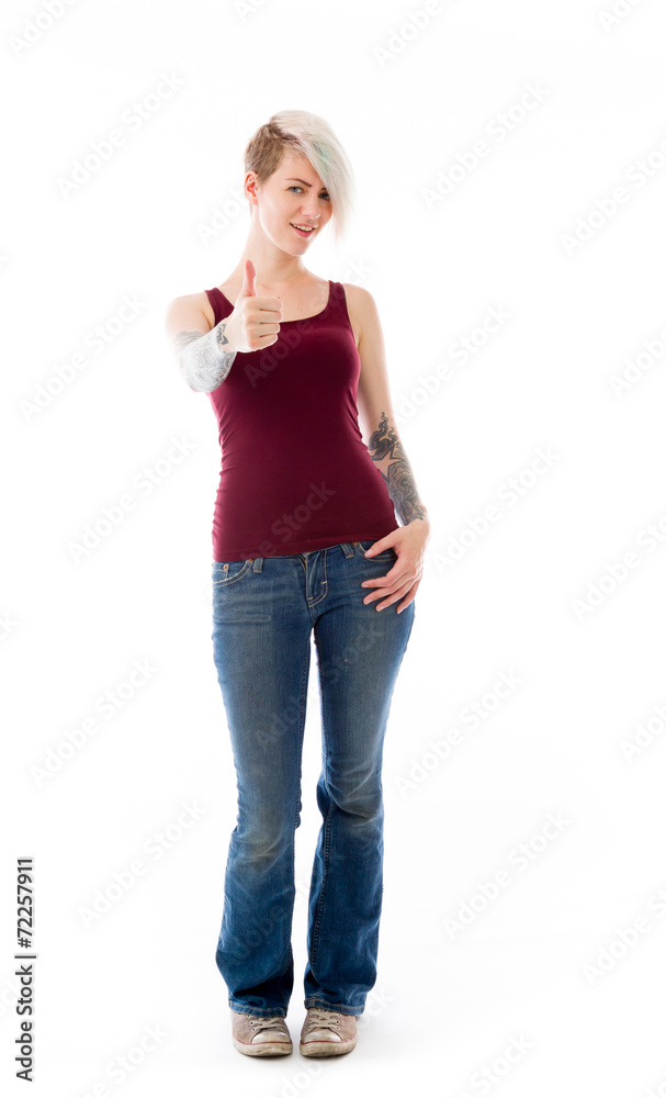 model isolated positive attitude thumbs up model isolated positive attitude thumbs up