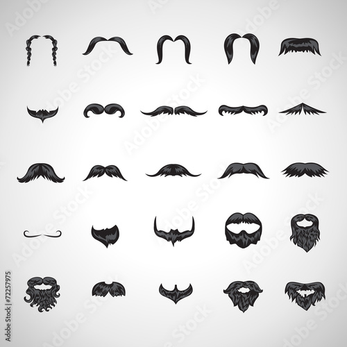 Mustache And Beard Icons Set - Isolated On Gray Background