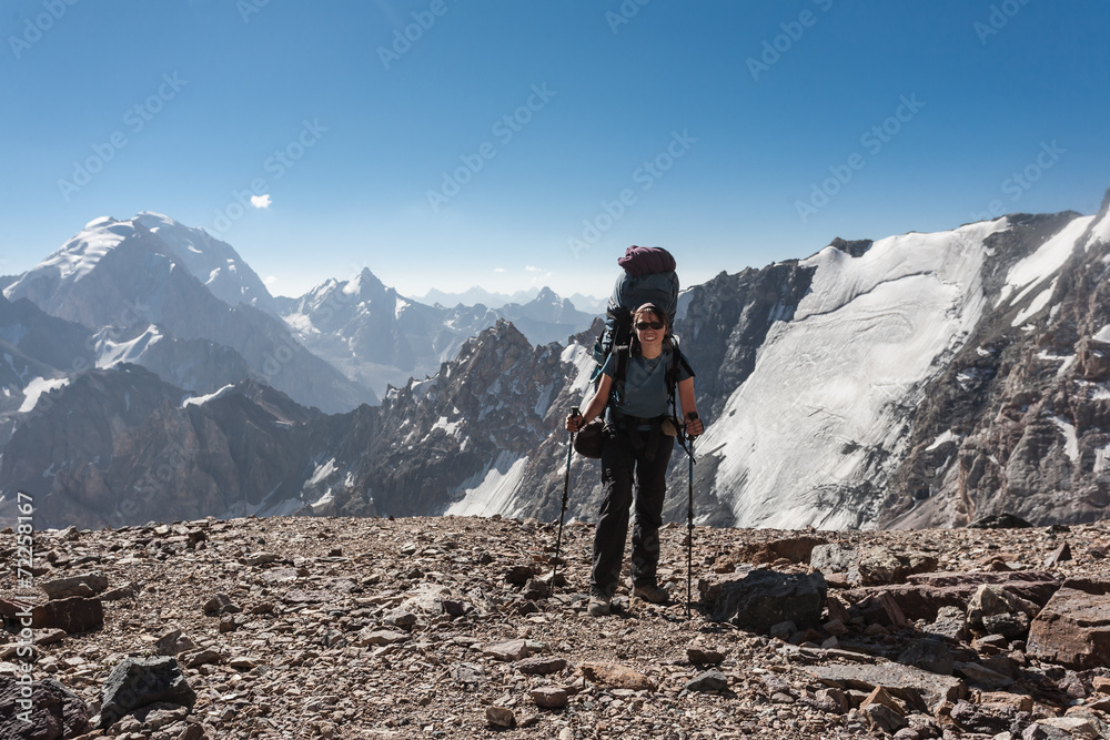 Hiker in high mountains.