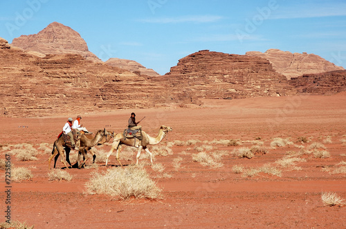 Camel safari in Wadi Rum desert, Jordan.