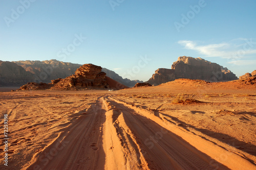 Evening landscape in Wadi Rum desert.