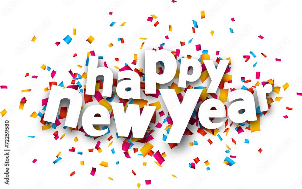 Paper happy new year confetti sign.