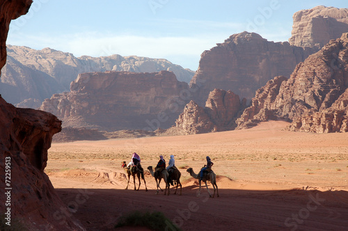Camel safari in Wadi Rum desert, Jordan. © leospek