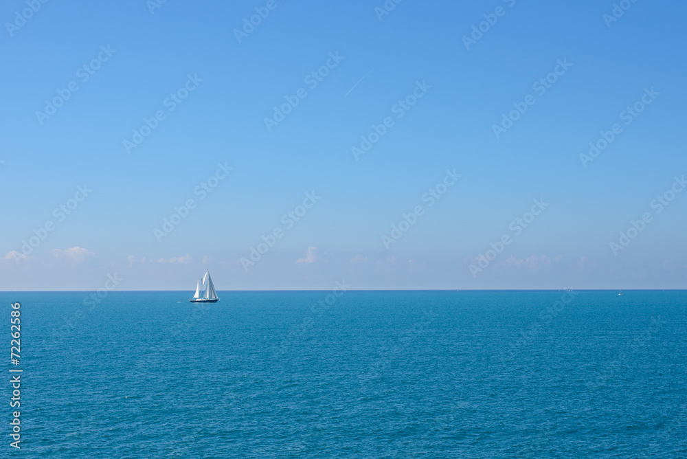 Blue sea, with yacht Blue sea, with yacht