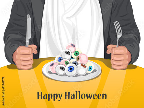 Happy Halloween - Man eating eyeballs - Vector illustration
