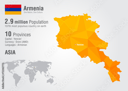 Armenia world map with a pixel diamond texture.