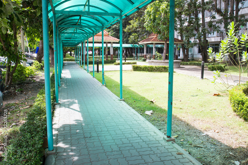 the pathway with the roof