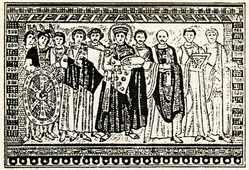 The mosaic of Emperor Justinian and his retinue photo