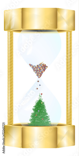 hourglass in which the Christmas tree and decorations