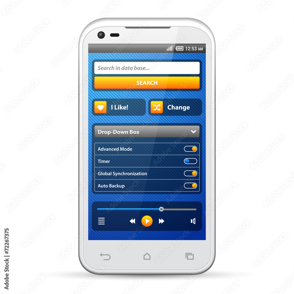 Simple UI Elements Blue Yellow. White Smartphone