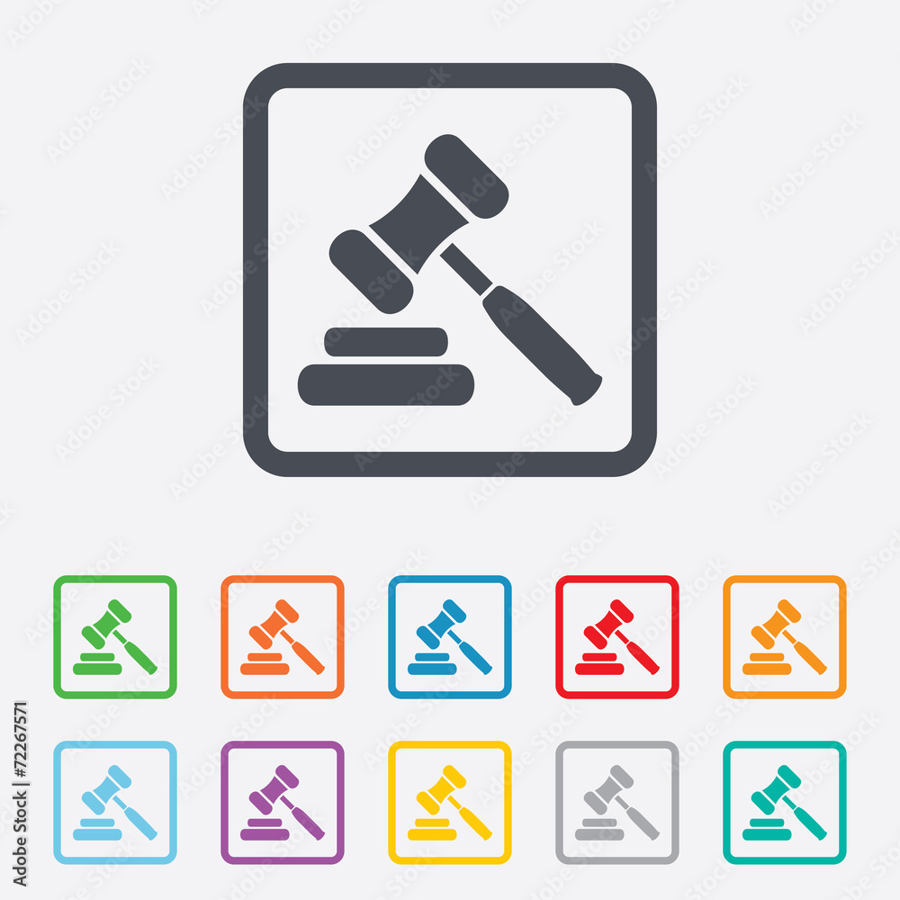 Auction hammer icon. Law judge gavel symbol. Auction hammer icon. Law judge gavel symbol.