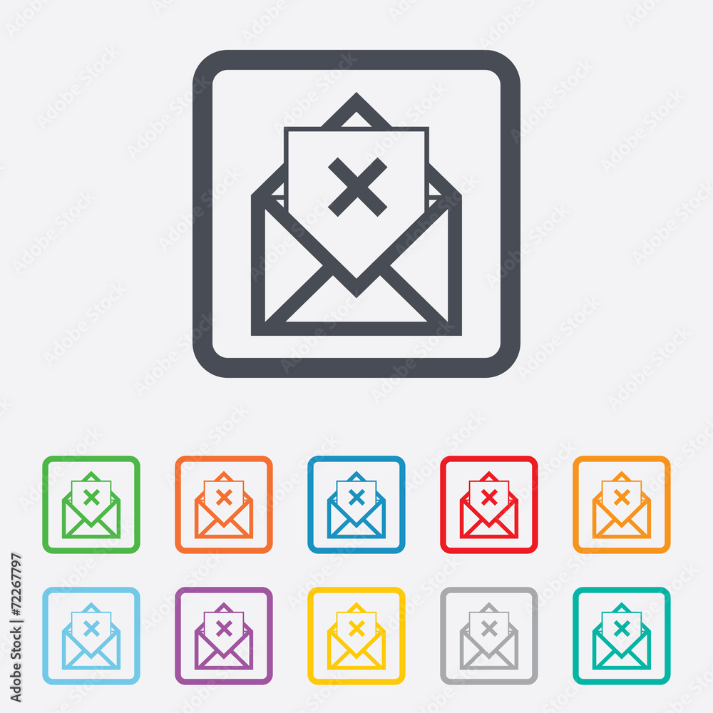 Mail delete icon. Envelope symbol. Message sign Mail delete icon. Envelope symbol. Message sign