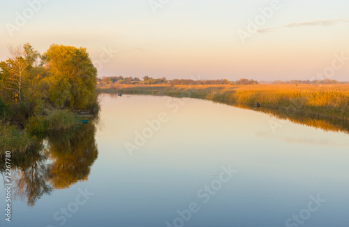 Evening on an autumnal Oril river in Ukraine