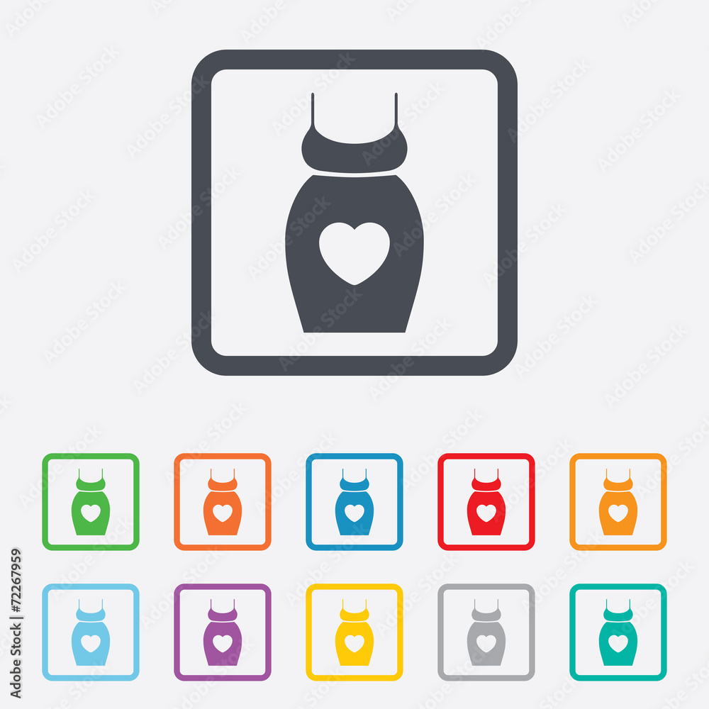 Pregnant woman dress sign icon. Maternity symbol Pregnant woman dress sign icon. Maternity symbol