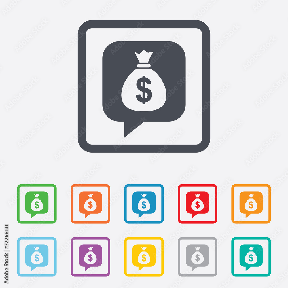 Money bag sign icon. Dollar USD currency. Money bag sign icon. Dollar USD currency.
