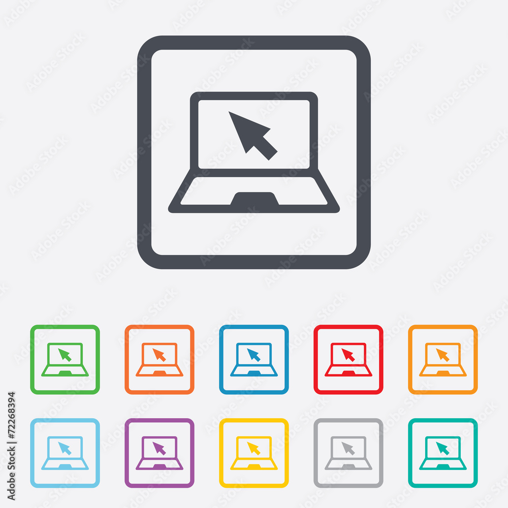 Laptop sign icon. Notebook pc with cursor symbol Laptop sign icon. Notebook pc with cursor symbol
