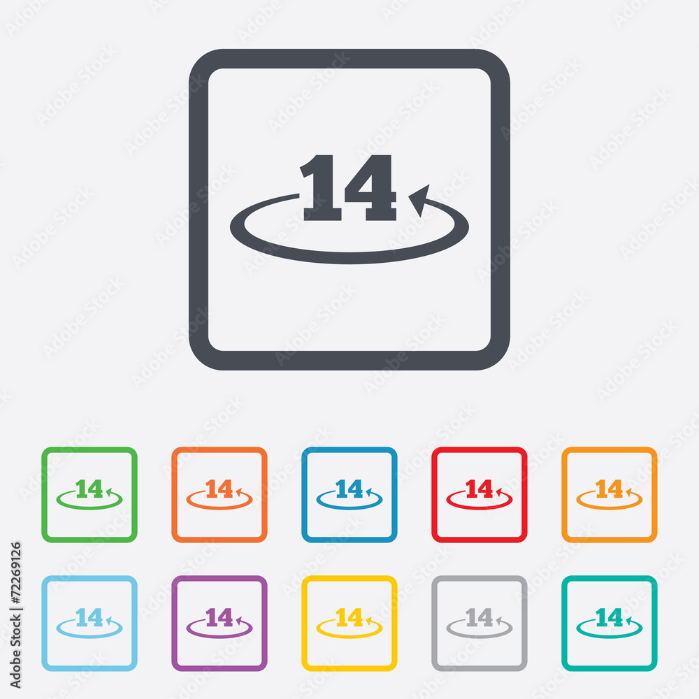 Return of goods within 14 days sign icon.