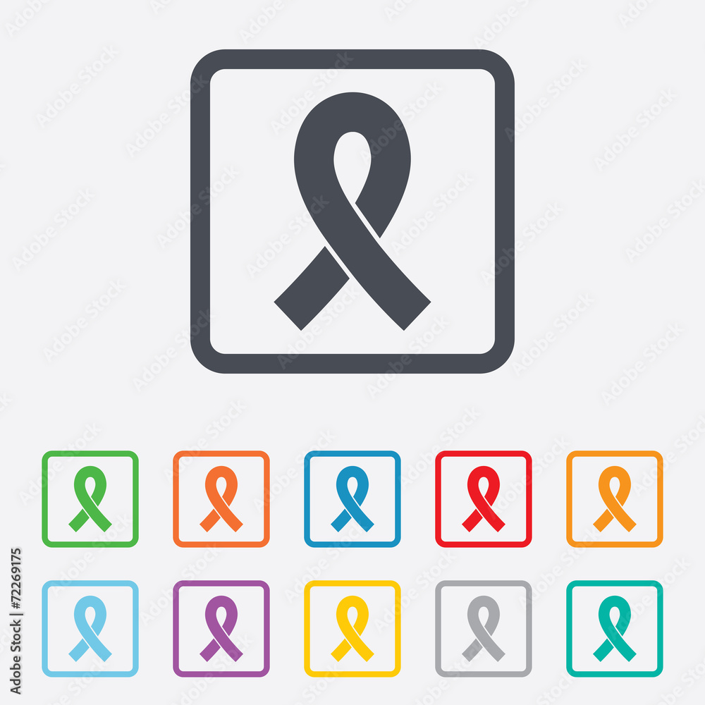 Ribbon sign icon. Breast cancer awareness symbol Ribbon sign icon. Breast cancer awareness symbol