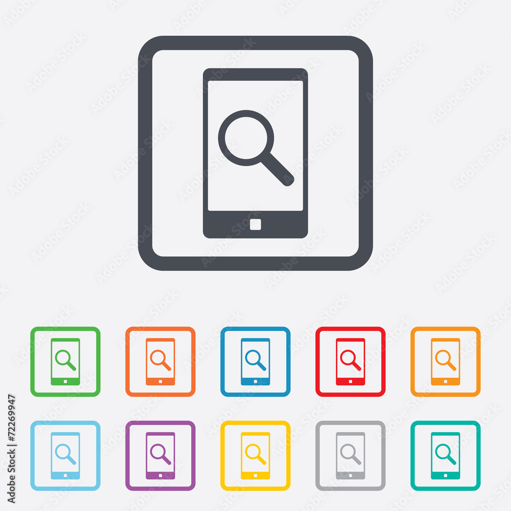Search in Smartphone sign icon. Find symbol. Search in Smartphone sign icon. Find symbol.