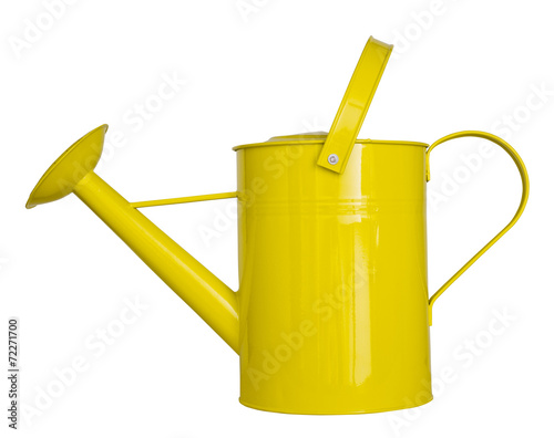 Yellow watering can isolated on a white background