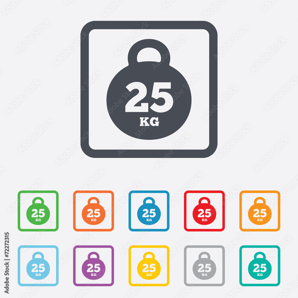 Weight sign icon. 25 kilogram (kg). Sport symbol
