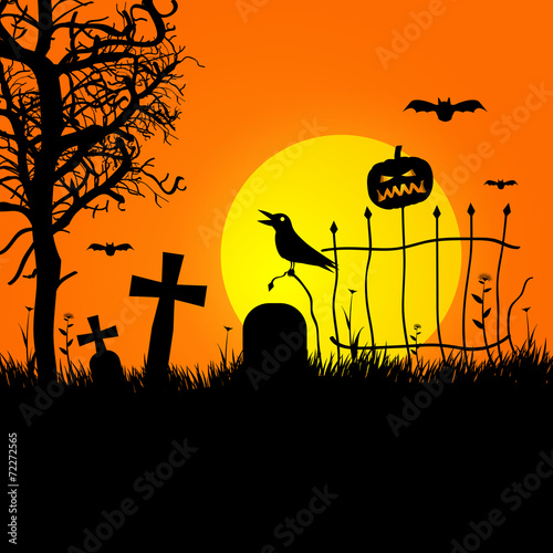 Vector halloween spooky graveyard background