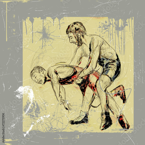 greco roman wrestling - hand drawn, grunge photo