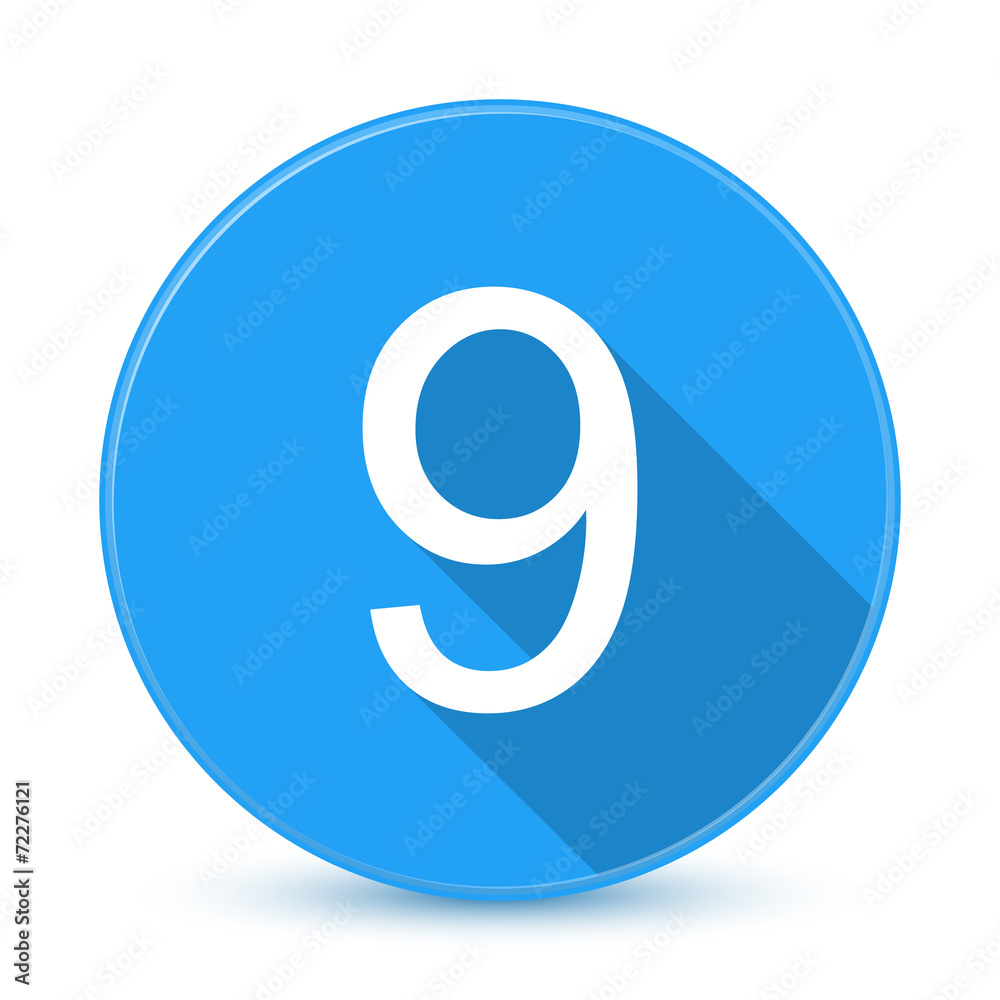 Blue 9 flat icon button with long shadow Blue 9 flat icon button with long shadow