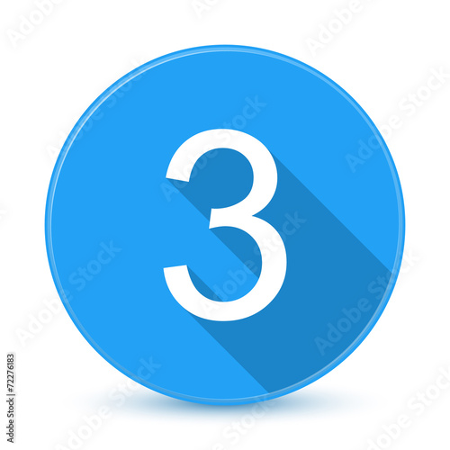 Blue 3 flat icon button with long shadow