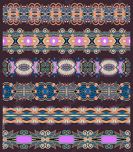 seamless ethnic floral paisley stripe pattern, border set, ukrai photo
