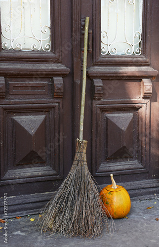 Pumpkin and broom for holiday Halloween © Africa Studio
