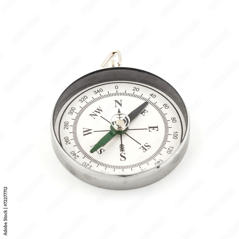Old compass on white background.