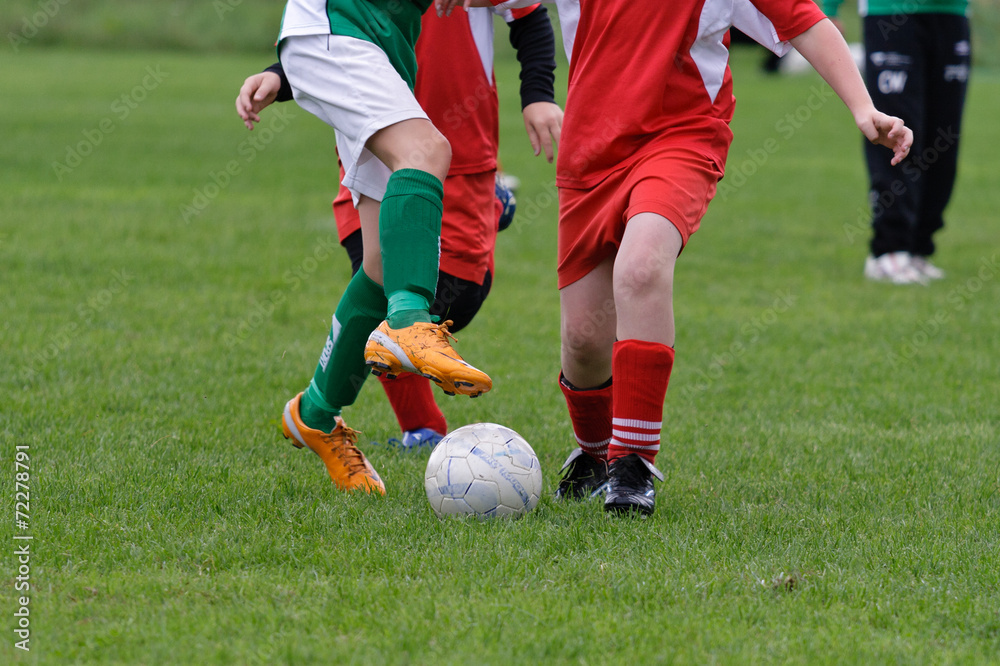 Young soccer player trying to take control of the ball