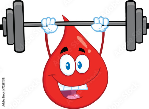 Red Blood Drop Cartoon Mascot Character Lifting Weights